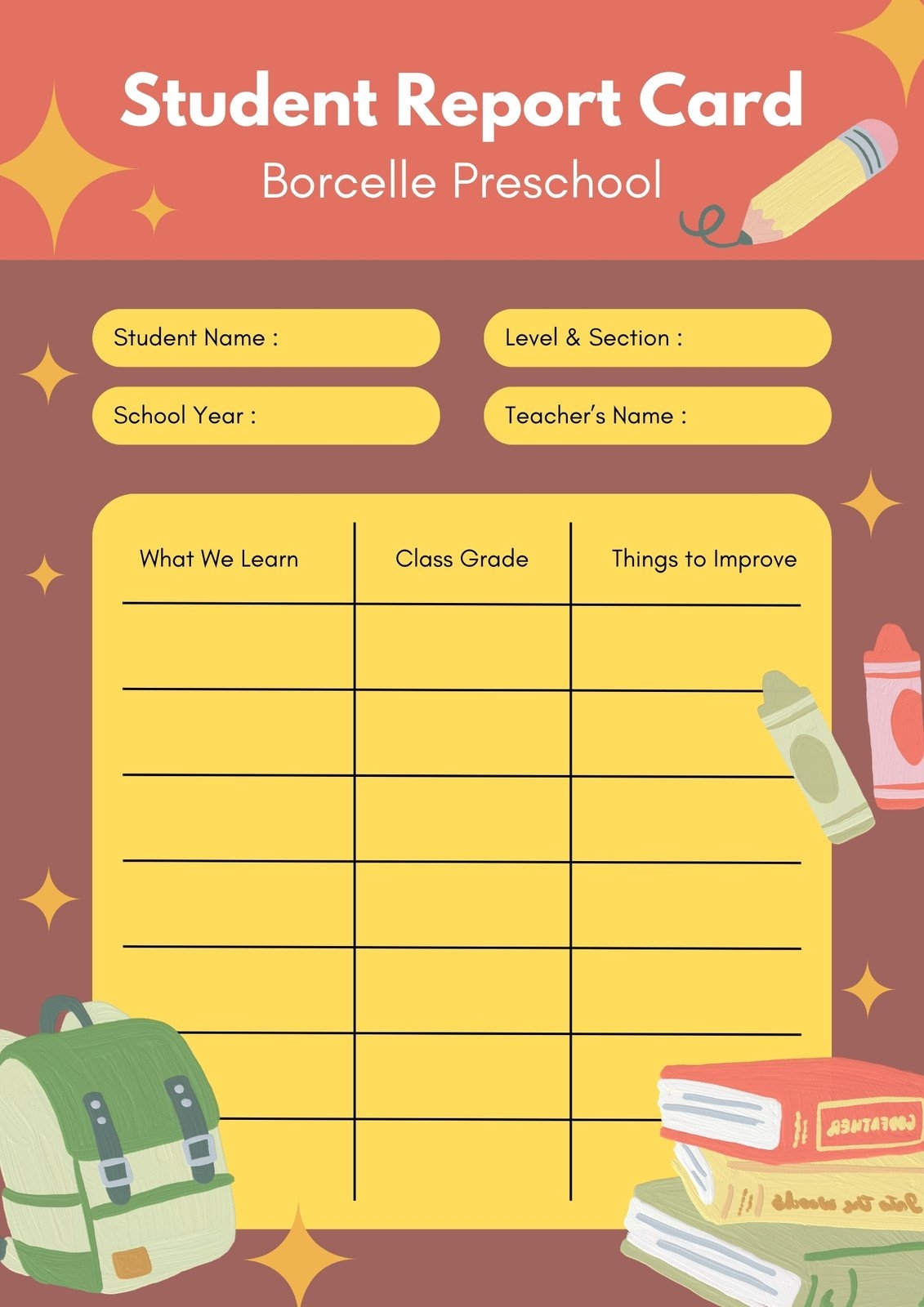 Free Custom Printable Preschool Report Card Templates Canva Free Custom Printable Preschool Report Card Templates Canva