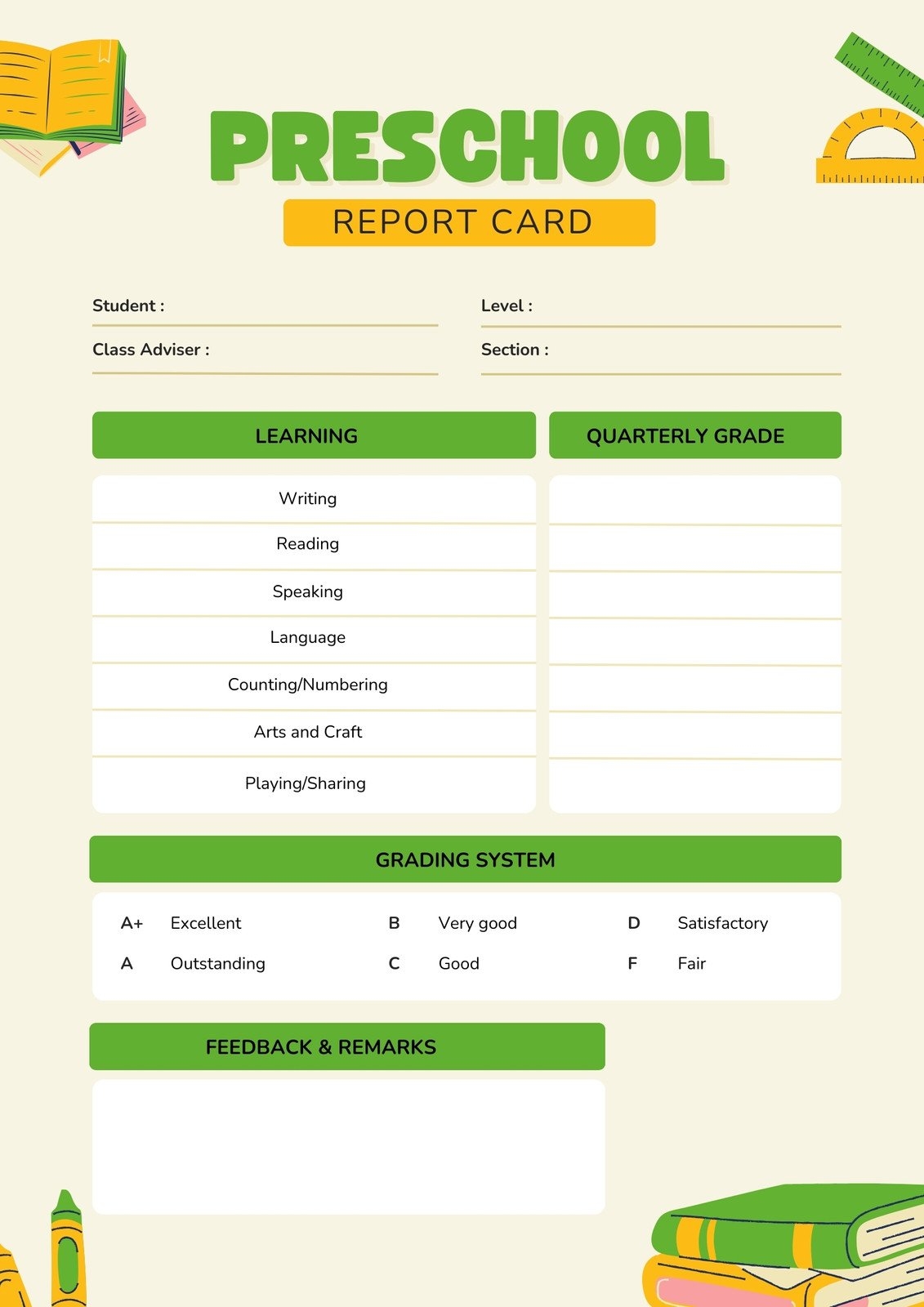 Free Custom Printable Preschool Report Card Templates Canva