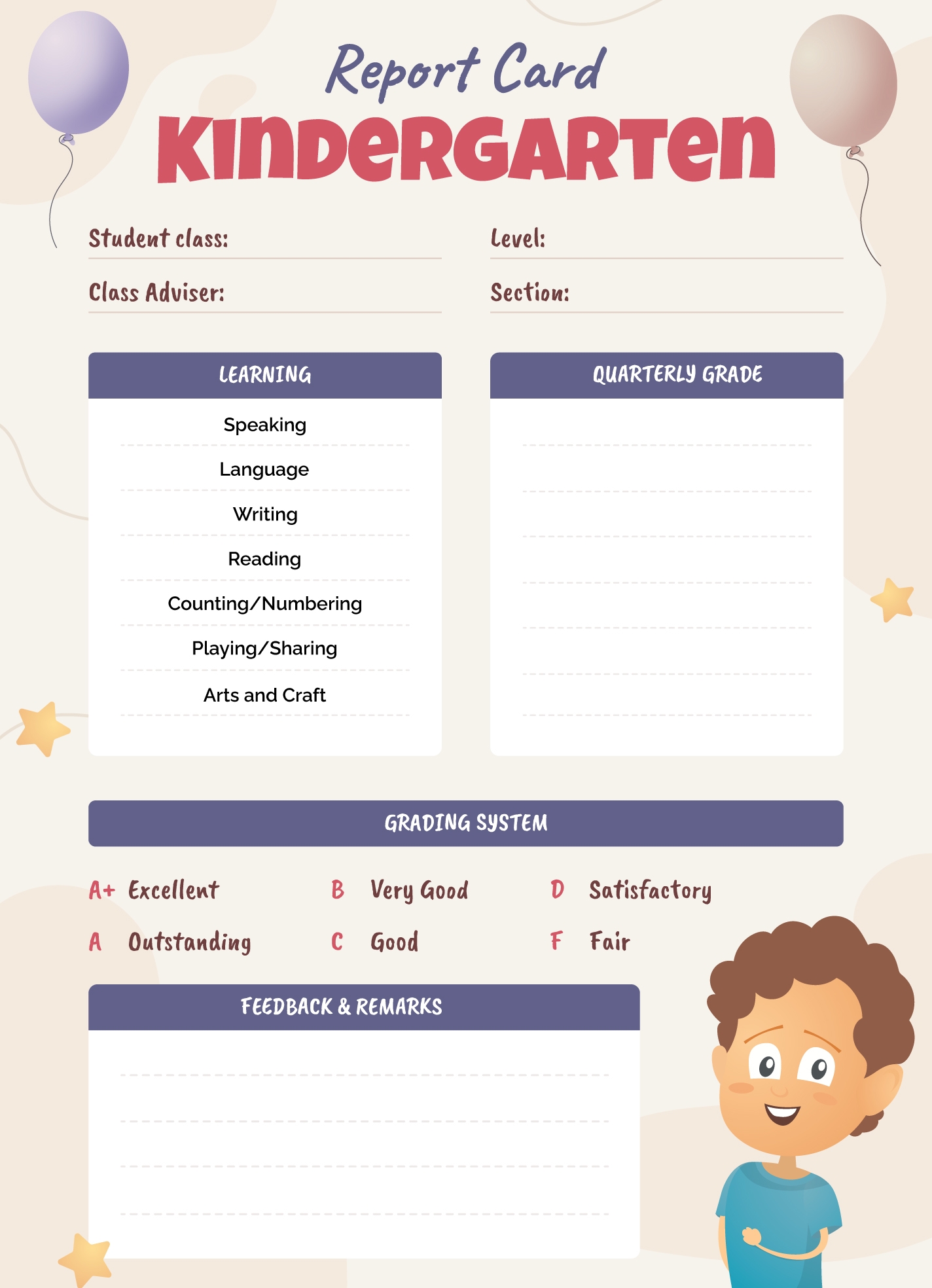 Kindergarten Report Card Free Google Docs Template Gdoc io