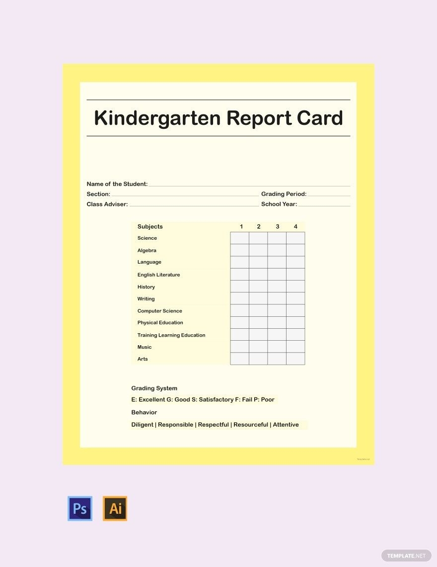 Kindergarten Report Card Template In PSD Illustrator Word Google Docs Pages PDF Download Template